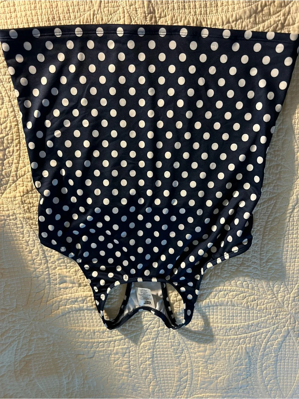Lands' End Navy Blue and White Polka Dot One-Piece Swimsuit - Kids